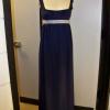 Navy blue basic empire waisted gown without sleeves to accomodate spencer coat and shear netted spencer.